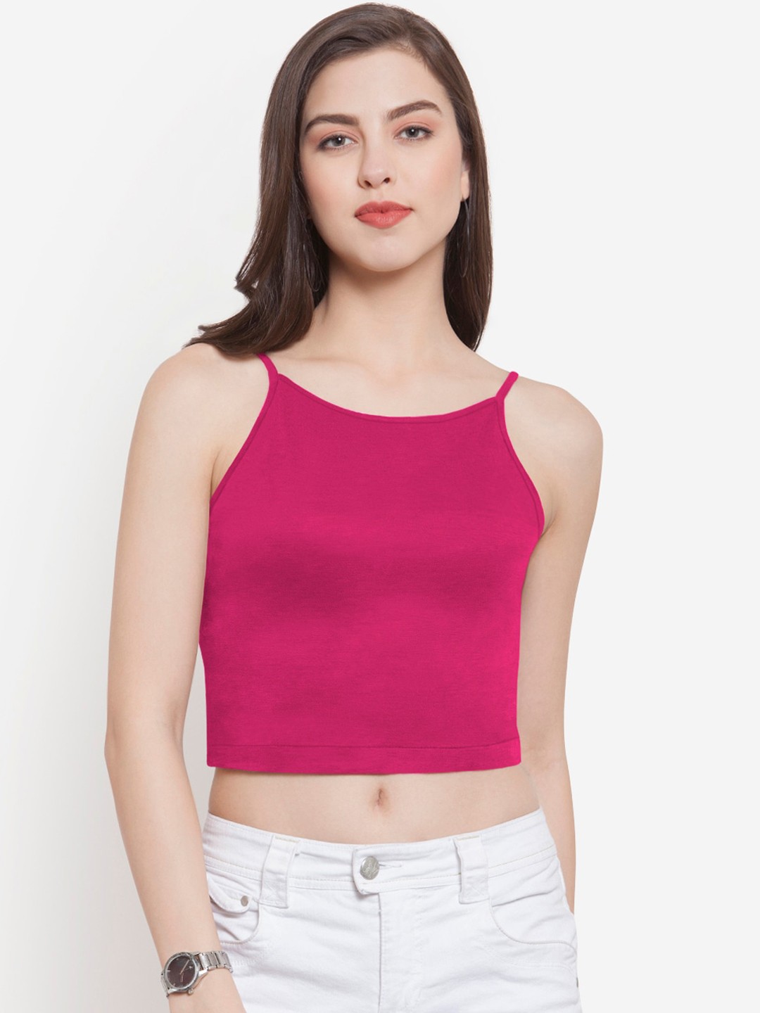 

Martini Women Pink Solid Crop Top