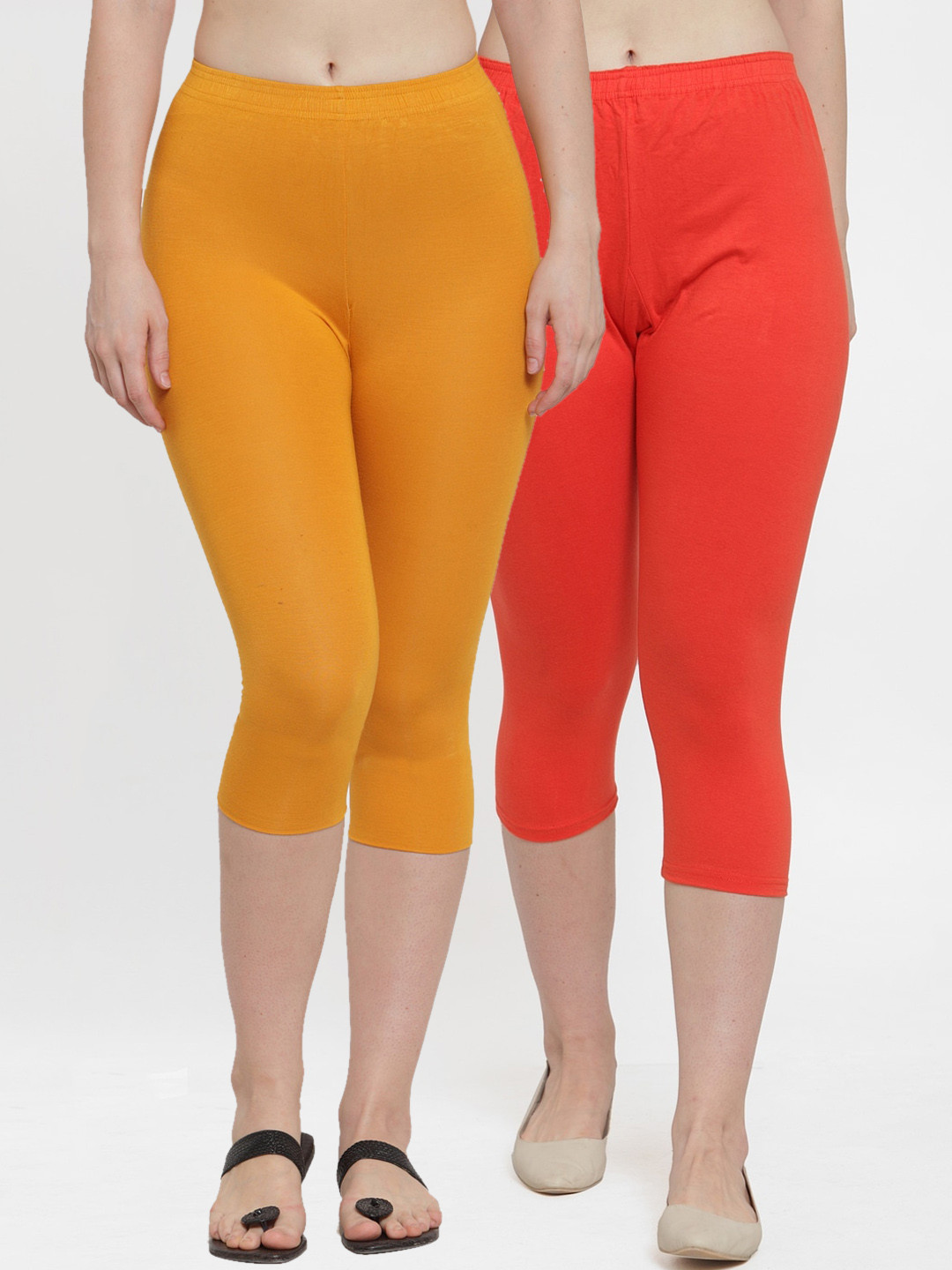 

GRACIT Women Pack of 2 Solid Slim Fit Capris, Orange