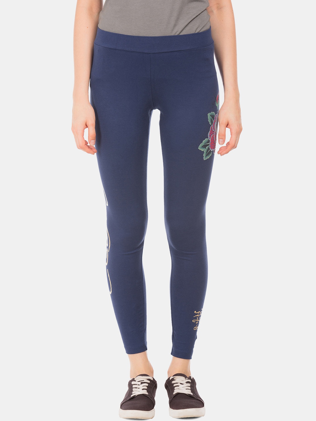 

Ed Hardy Women Navy Blue Printed Ankle-Length Leggings