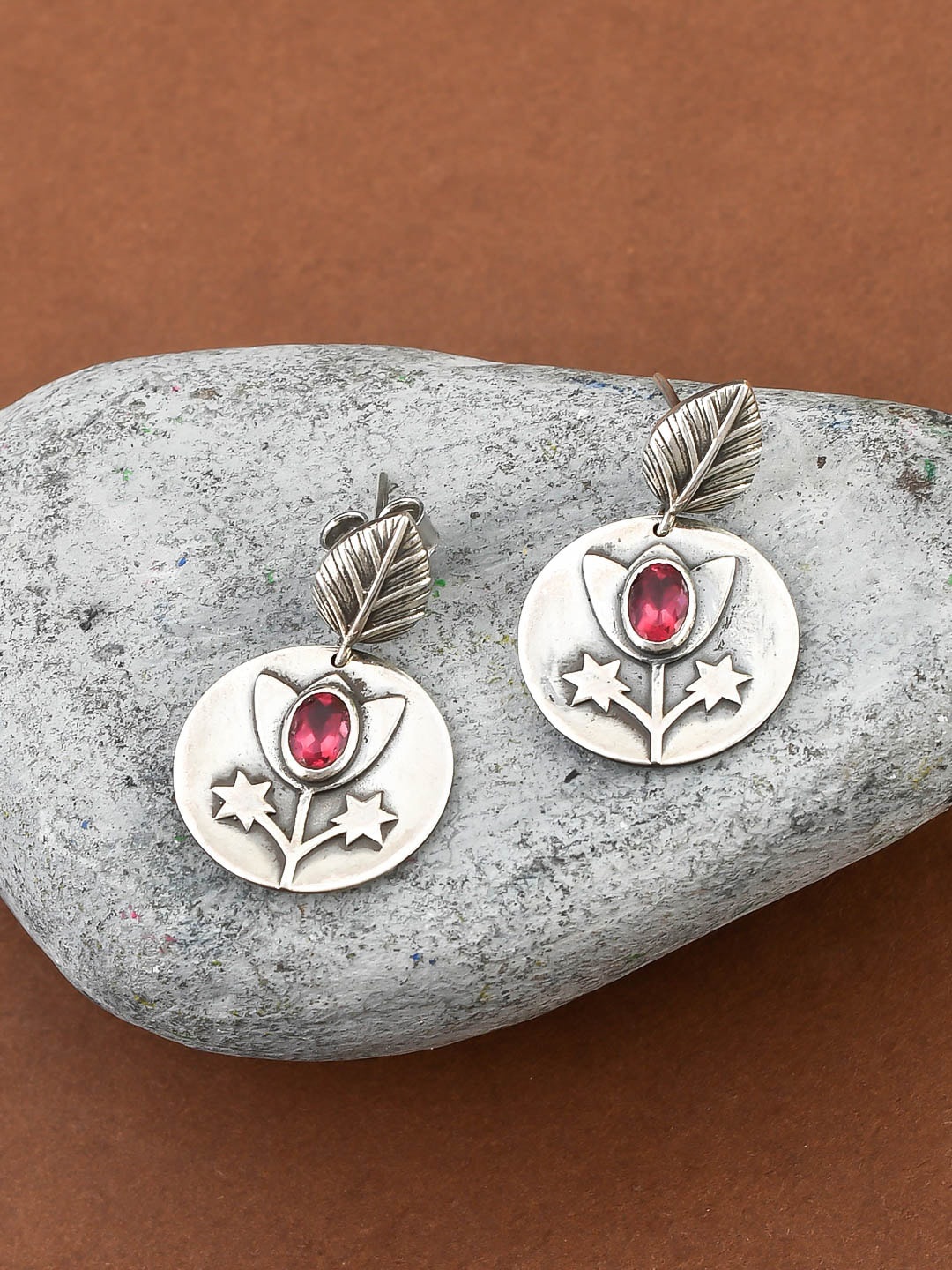 

Silvermerc Designs Pink Silver Plated Handcrafted Circular Studs
