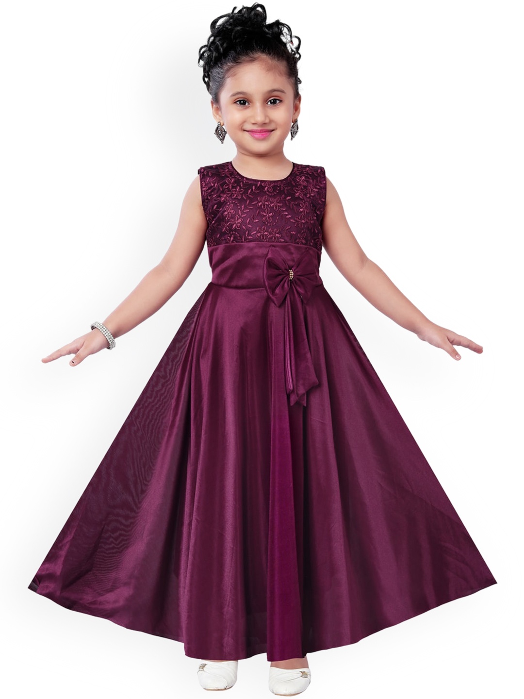 

Wish Karo Girls Purple Embroidered Maxi Dress