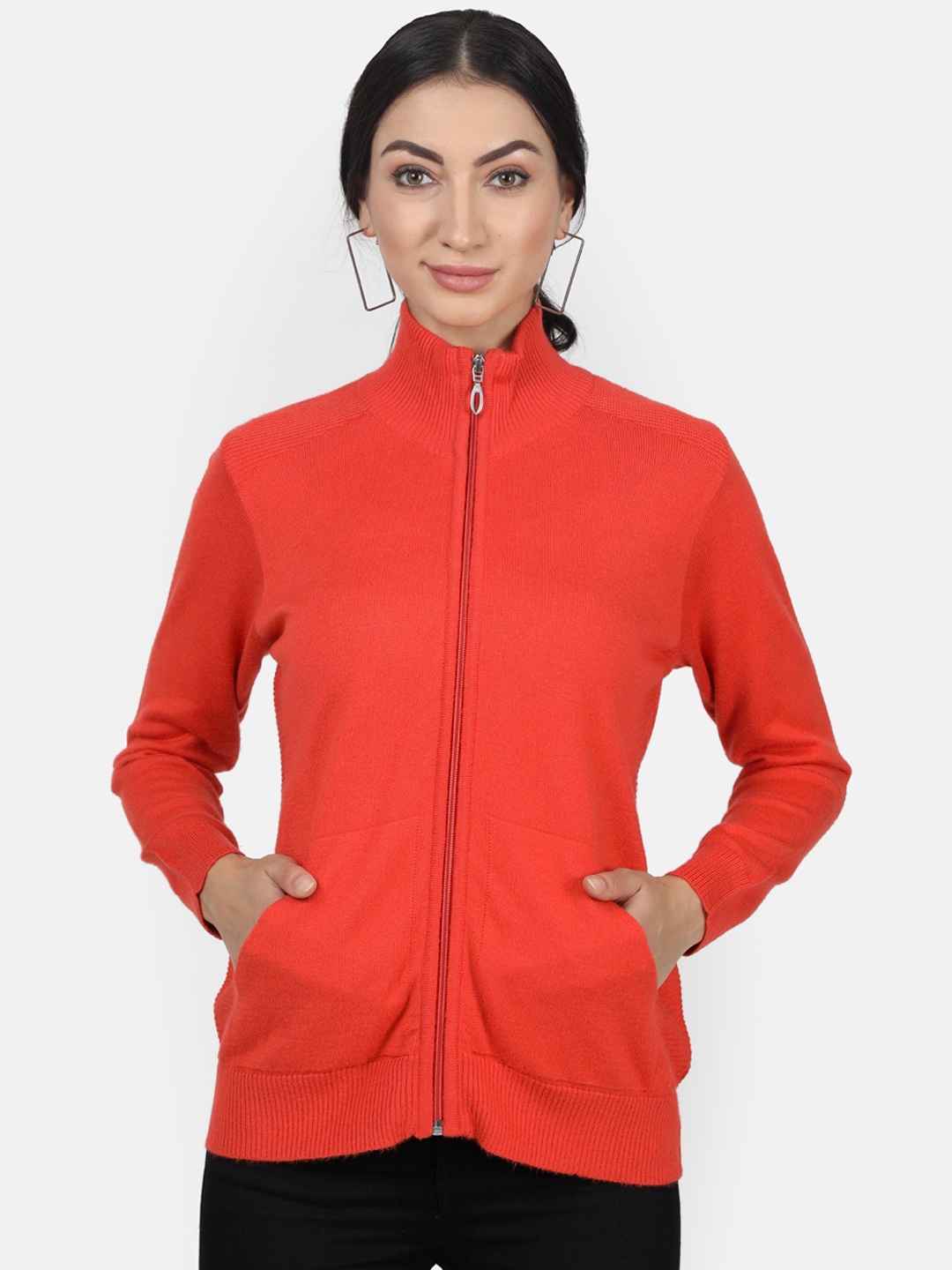 

Monte Carlo Women Orange Solid Front-Open Sweater