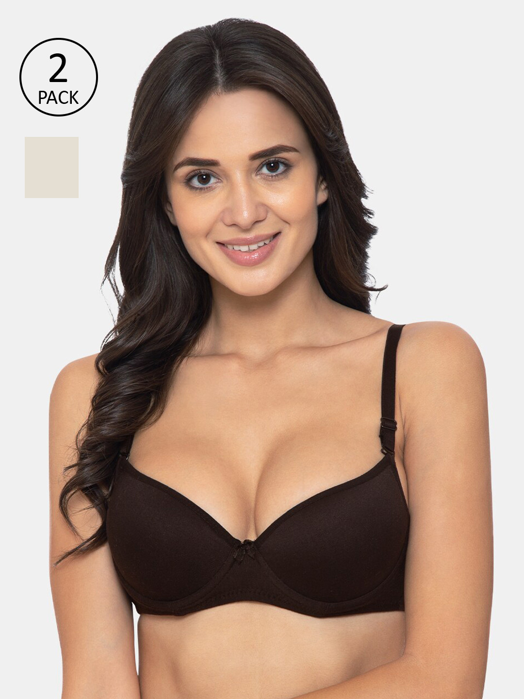 

KOMLI Pack Of 2 Solid Underwired Heavily Padded Everyday Bra K-914-BLK-2PC-OFFW, Black