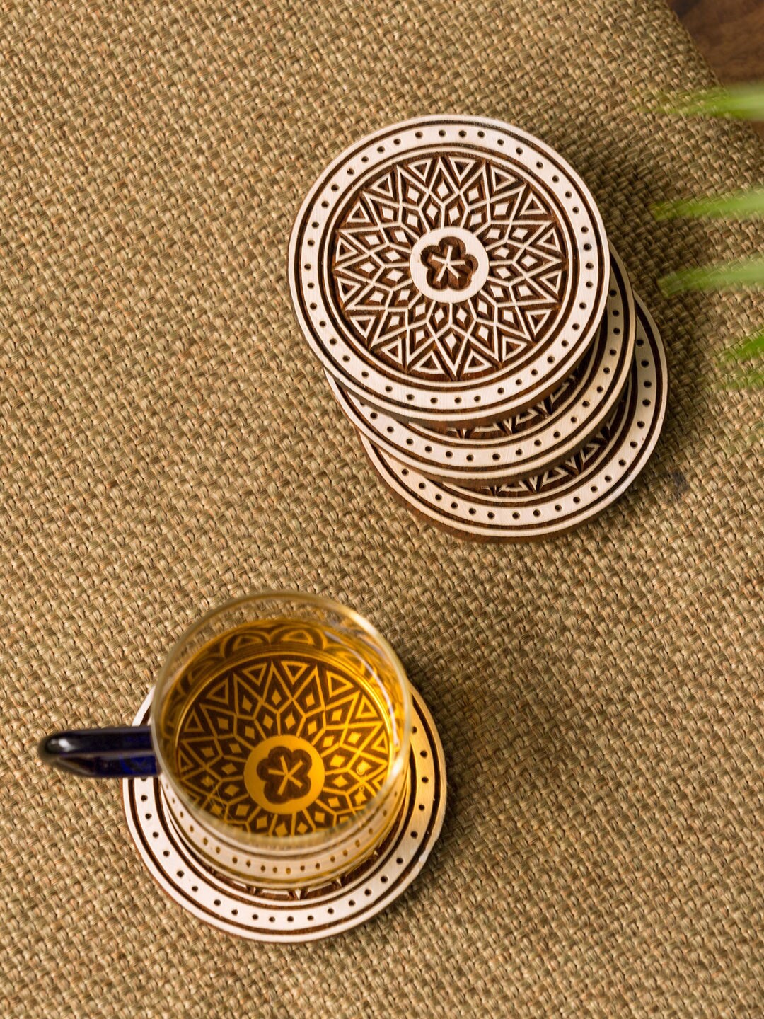 

ExclusiveLane Set of 4 Brown & White Hand-Carved Sheesham Wooden Block Coasters