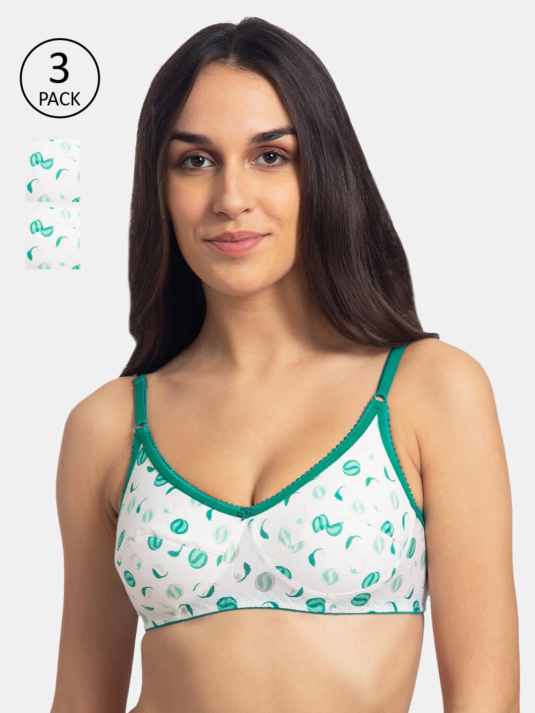 

KOMLI Green & White Solid Non-Wired Non Padded T-shirt Bra K-126-3PC-GRN-32B