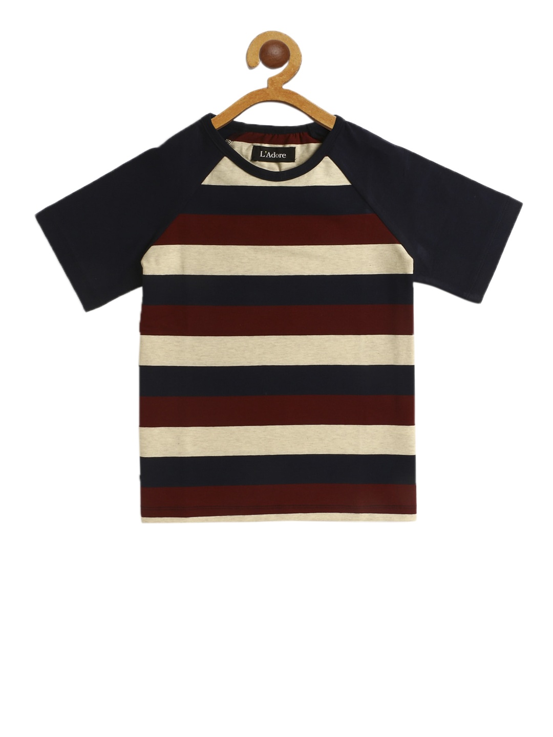 

LAdore Kids Maroon & Navy Blue Striped Round Neck T-shirt