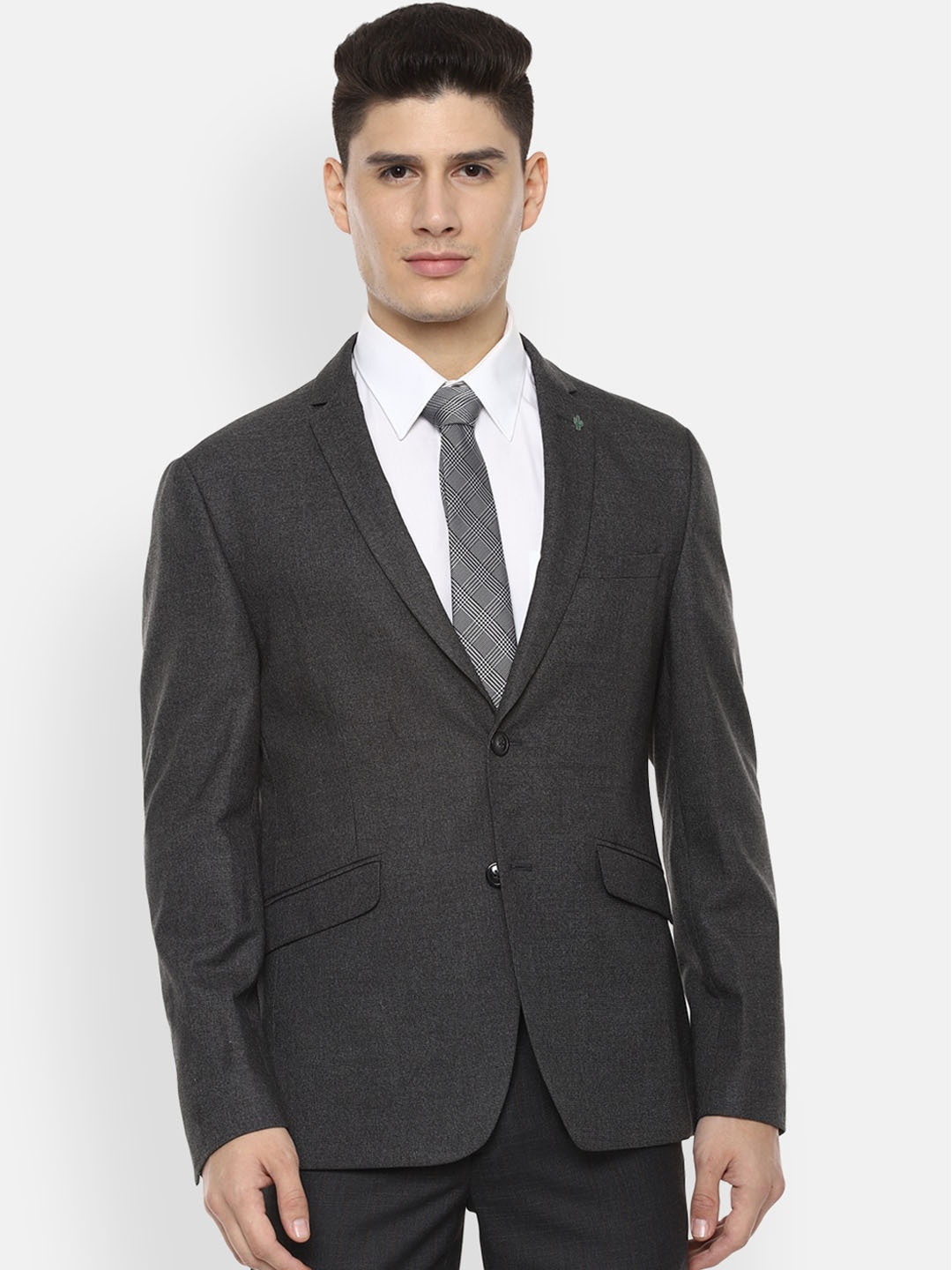 

V Dot Men Grey Self-Design Slim-Fit Single-Breasted Formal Blazer