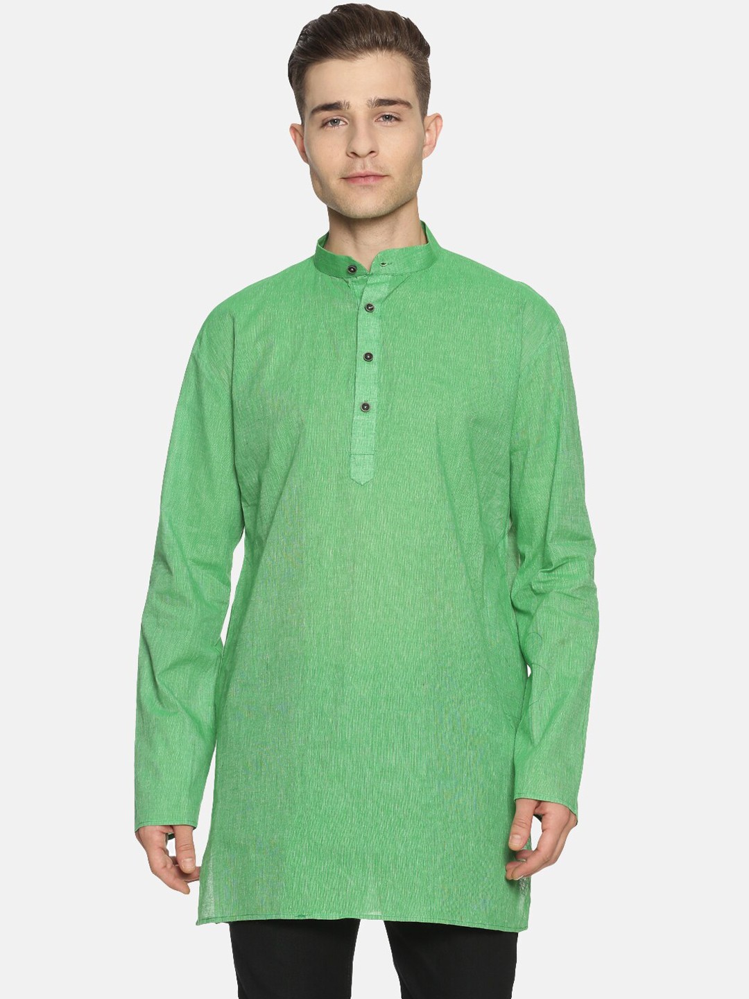 

Jansons Men Green Solid Straight Kurta