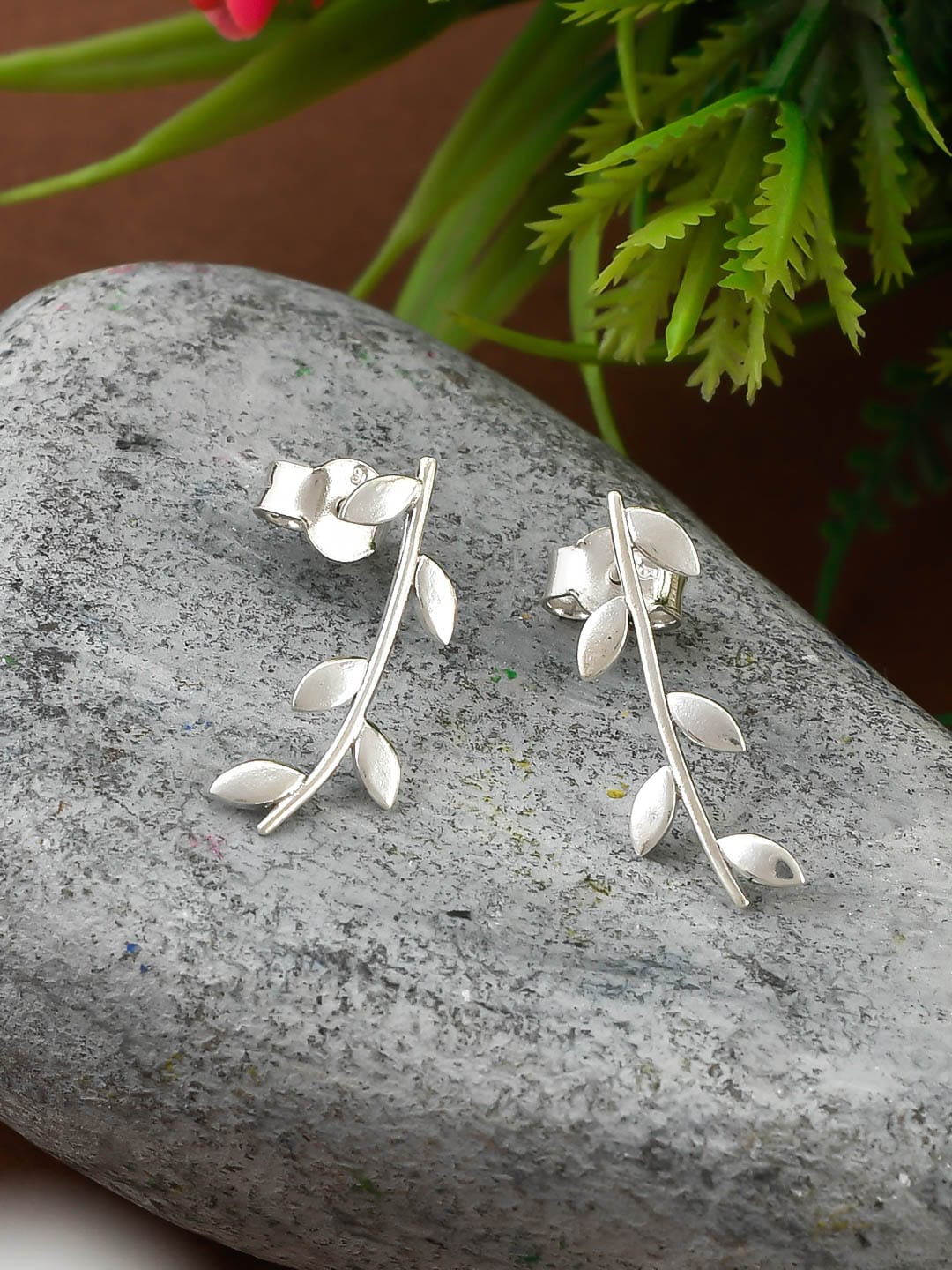 

Silvermerc Designs Silver-Plated Handcrafted Leaf Shaped Drop Earrings