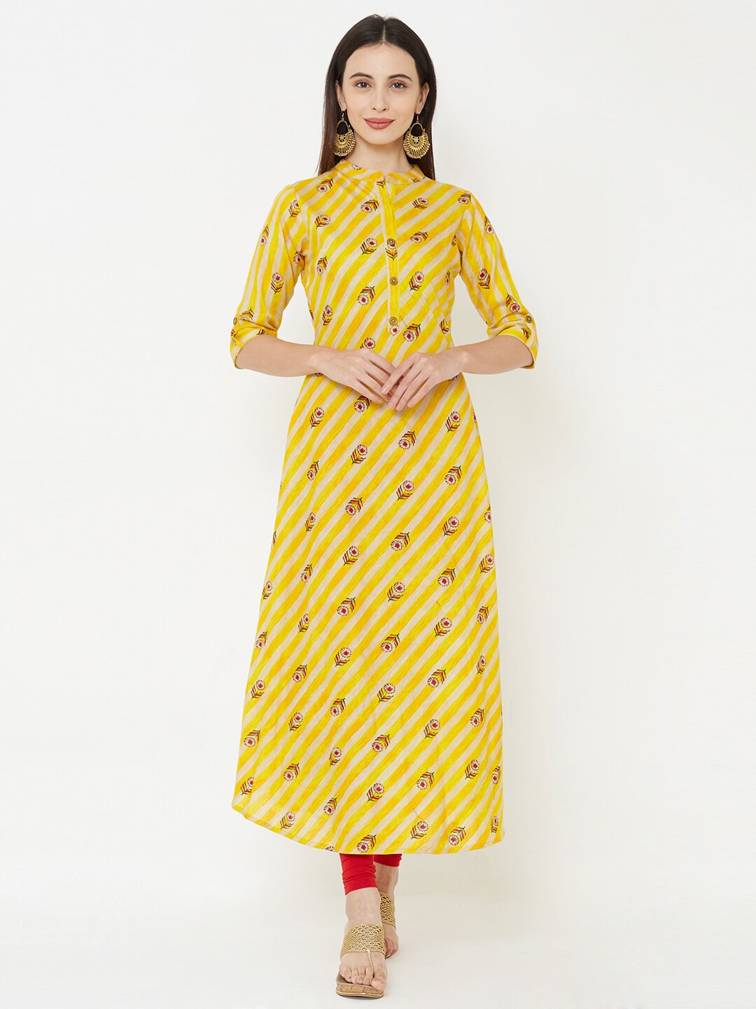 

FASHOR Women Yellow Printed A-line Kurta