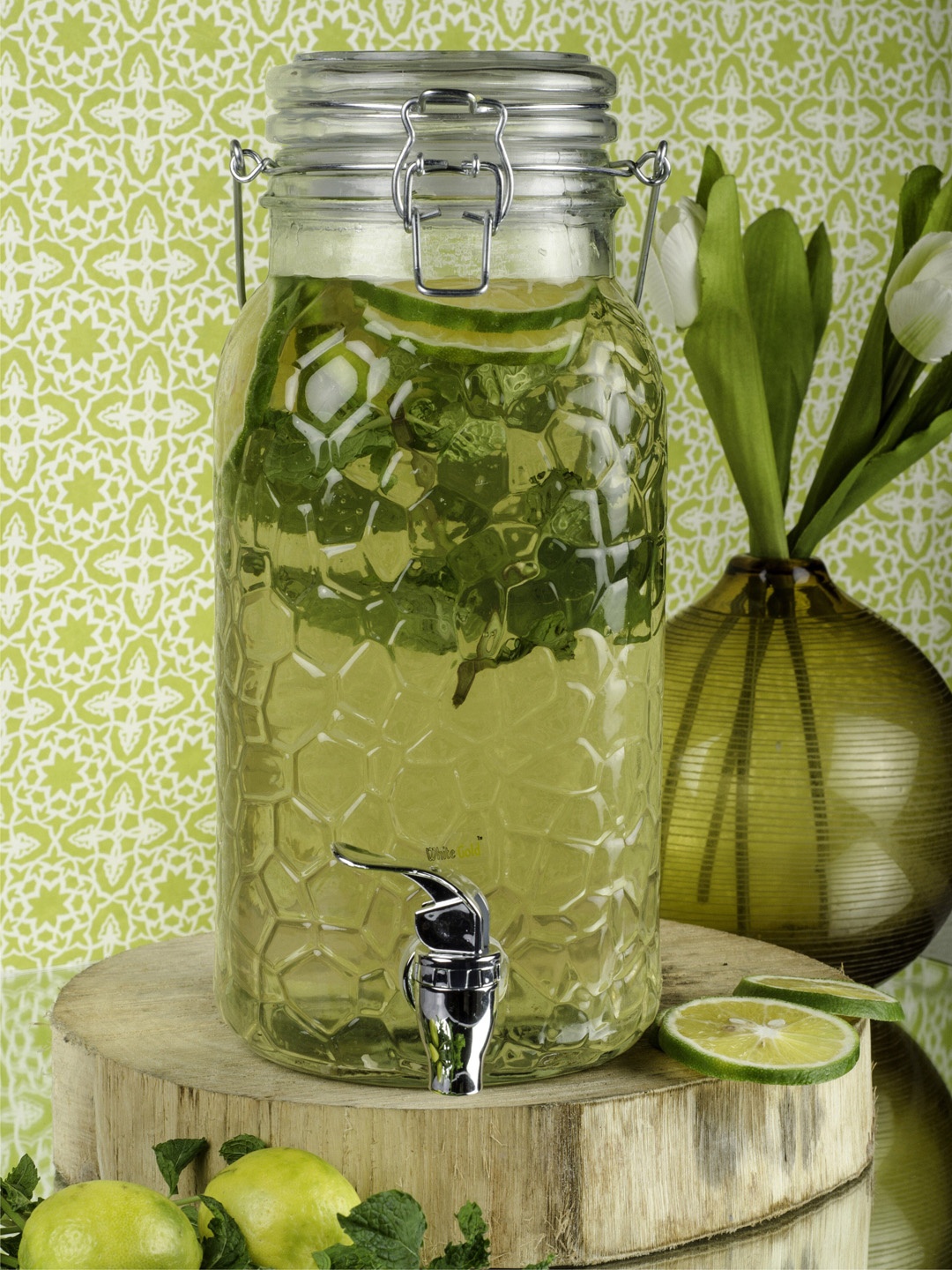 

White Gold Transparent Glass Dispenser