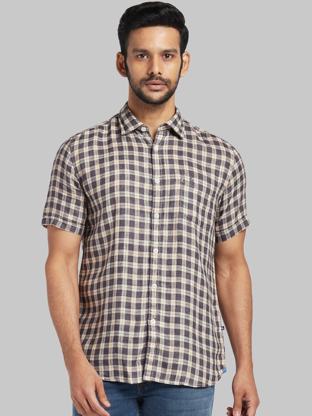 

Parx Men Brown & Cream-Coloured Regular Fit Checked Casual Shirt