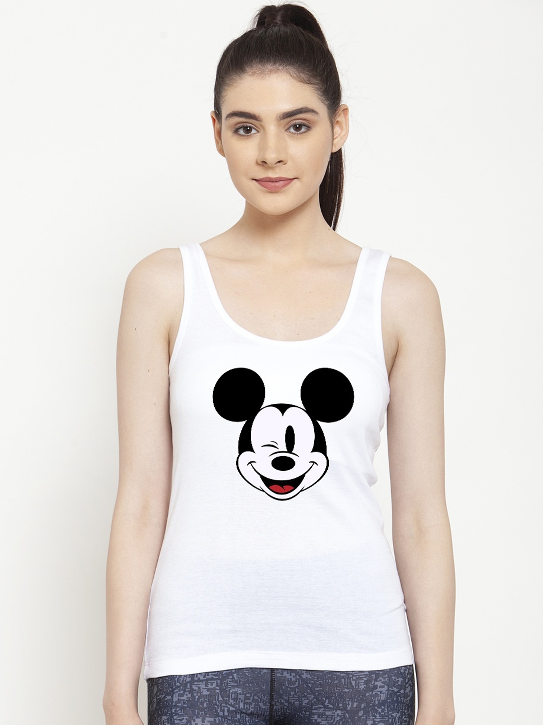 

Friskers Women White Mikey Mouse Printed Tank Top