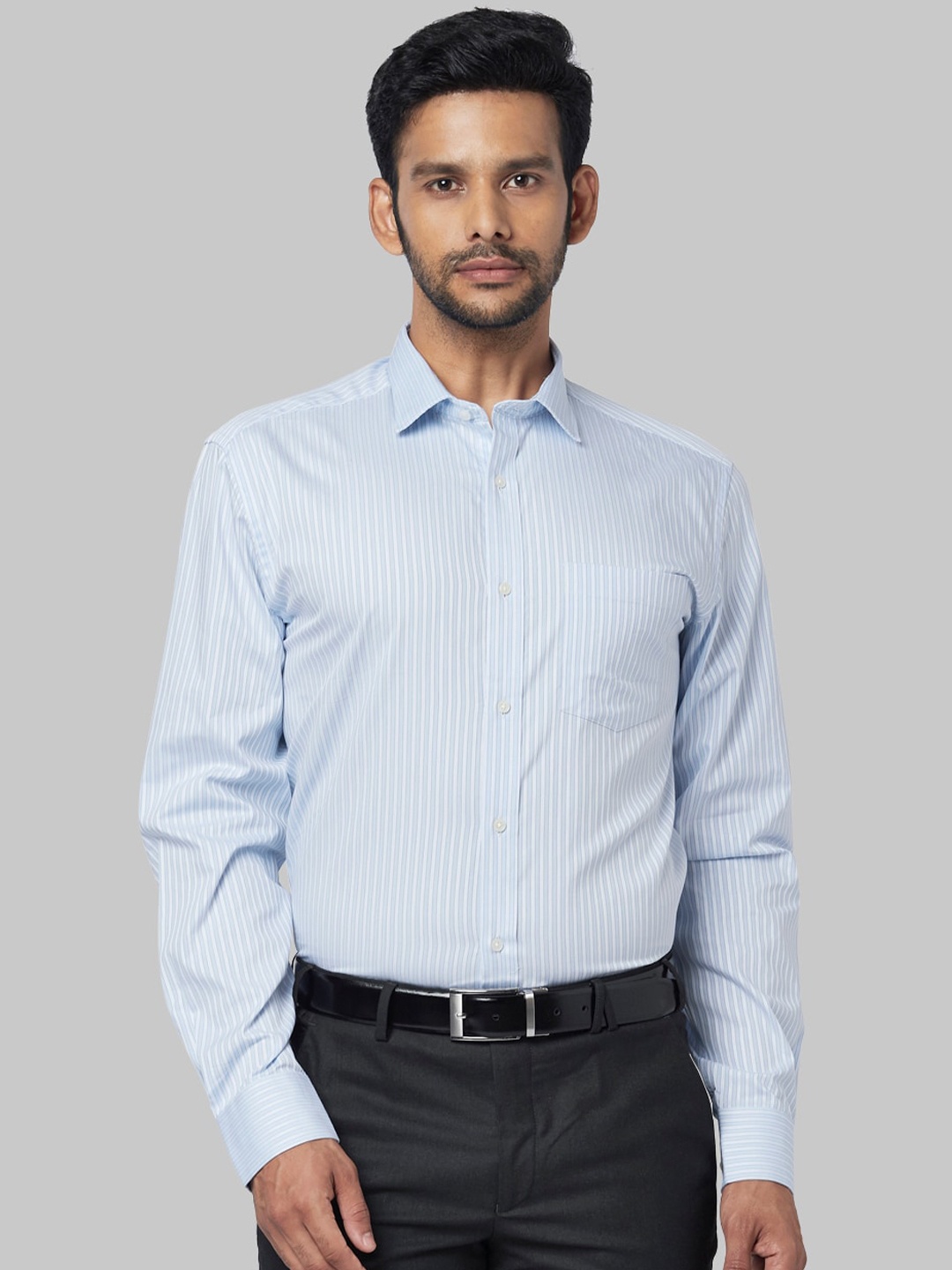 

Park Avenue Men Blue & White Regular Fit Striped Formal Shirt
