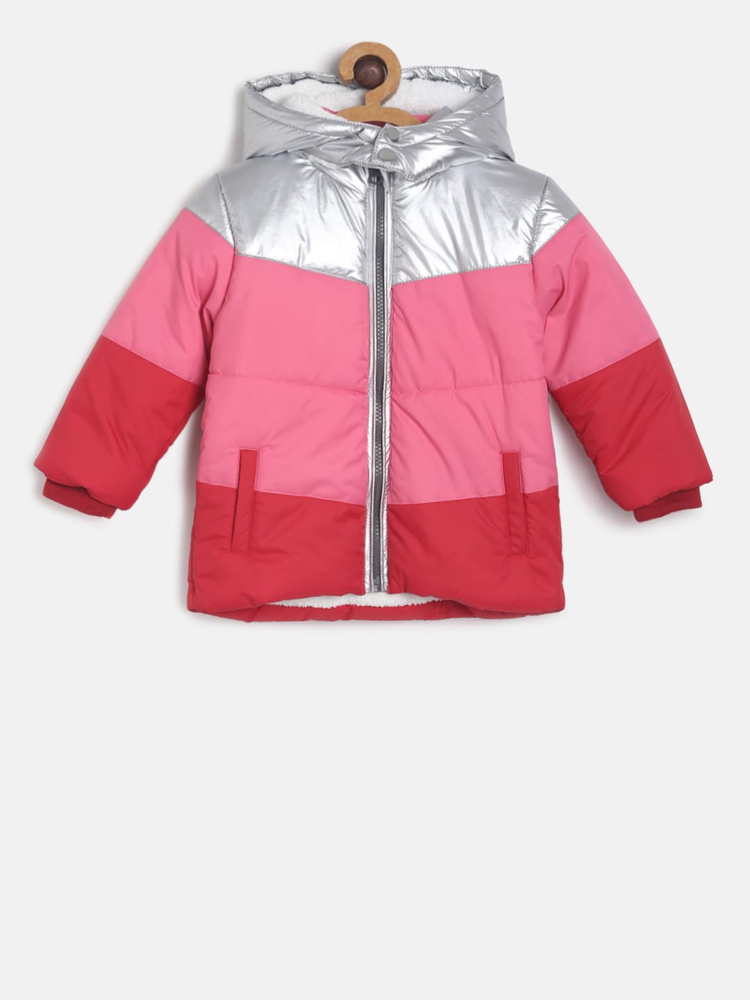 

MINI KLUB Girls Pink Colourblocked Puffer Jacket