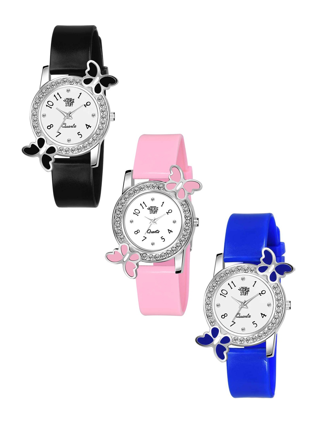

SWADESI STUFF Boys Set Of 3 Multicoloured Analogue Watch 2 BF BLACK PINK BLUE, Multi