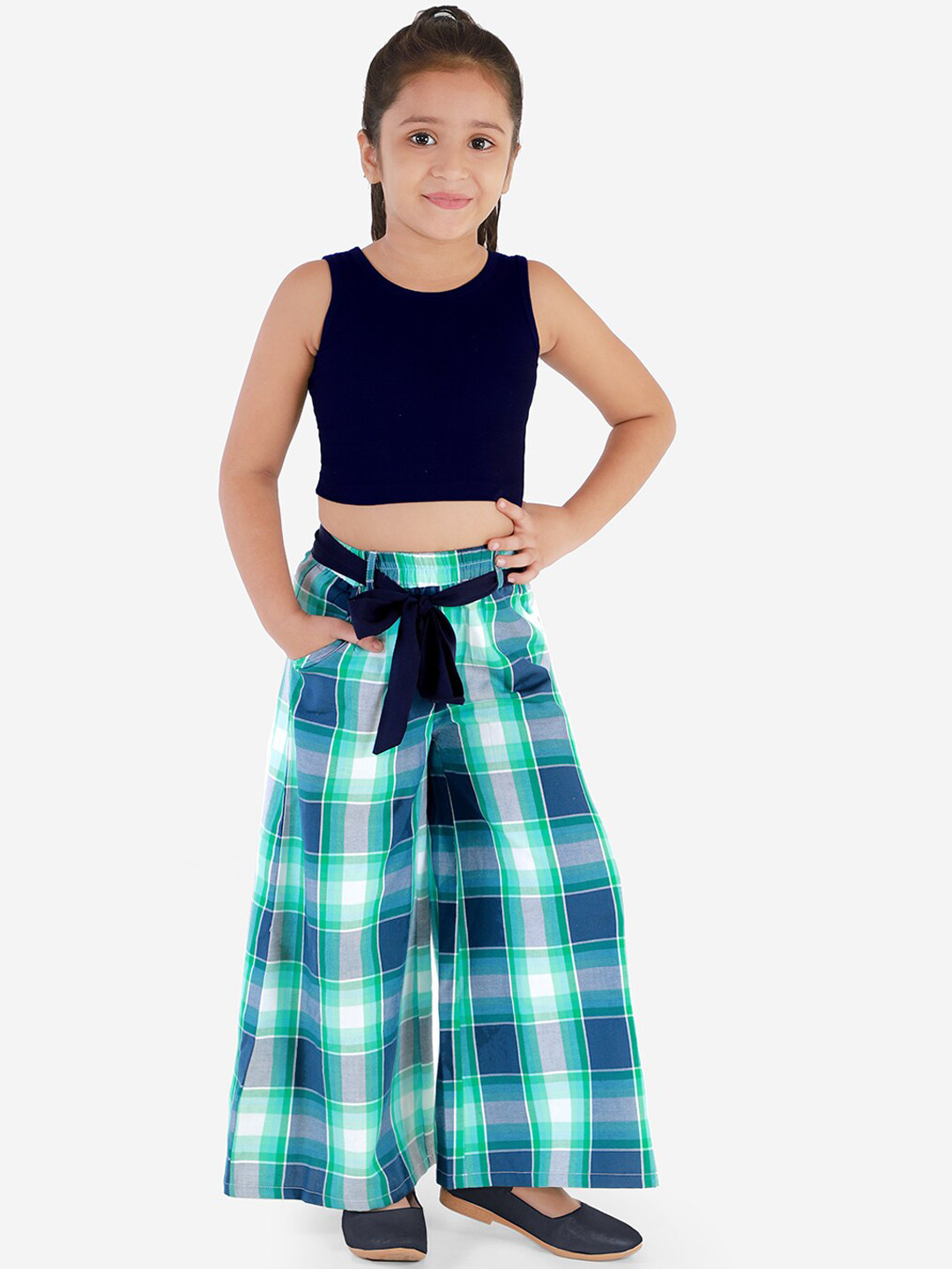 

naughty ninos Girls Blue & Navy Blue Solid Top with Palazzos