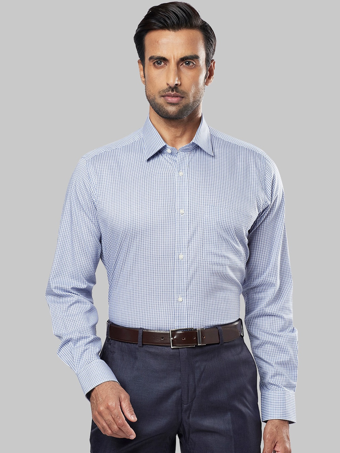 

Raymond Men Blue Regular Fit Checked Formal Shirt