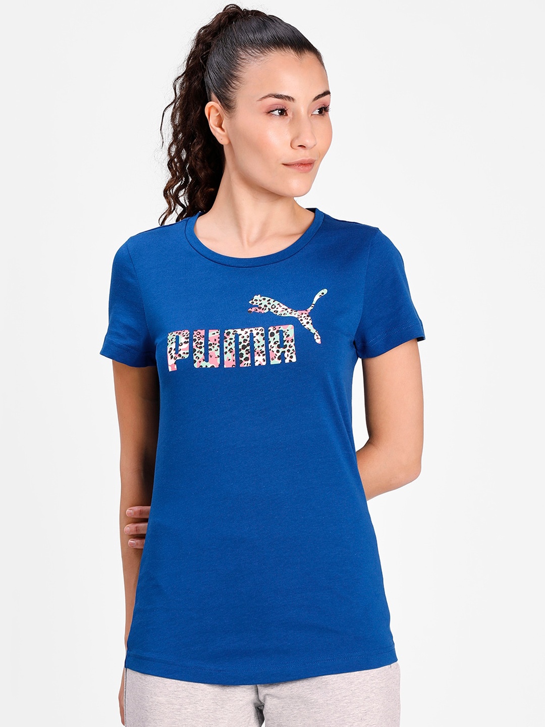 

Puma Women Blue Printed Round Neck T-shirt
