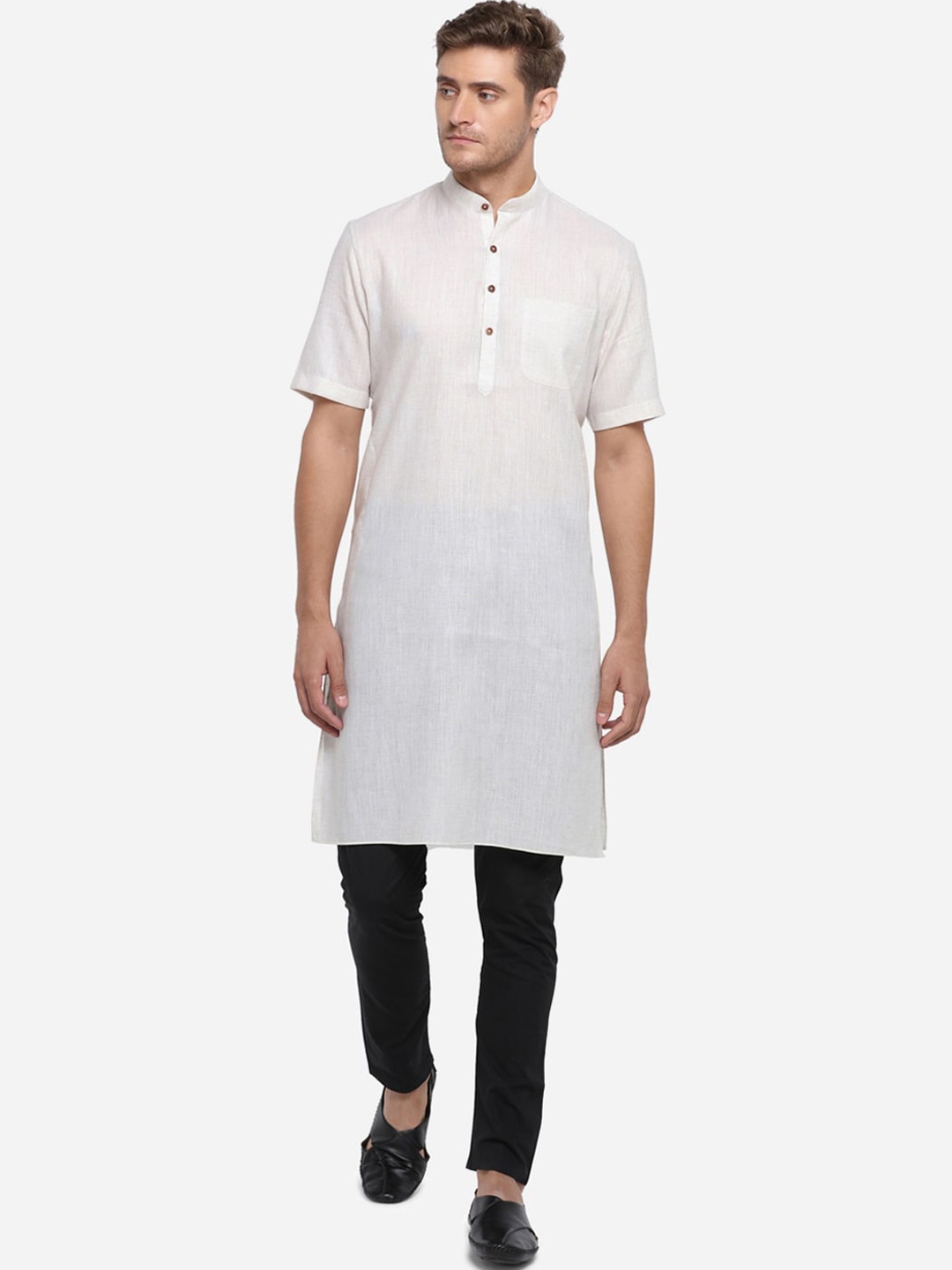 

JADE BLUE Men Off-White Solid Straight Modi Kurta