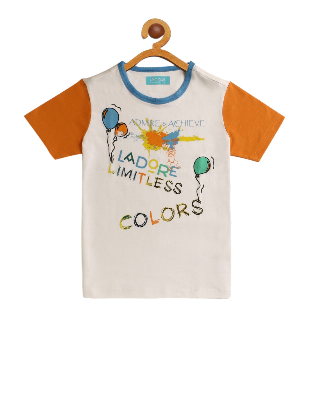 

LAdore Kids White Printed Round Neck Pure Cotton T-shirt