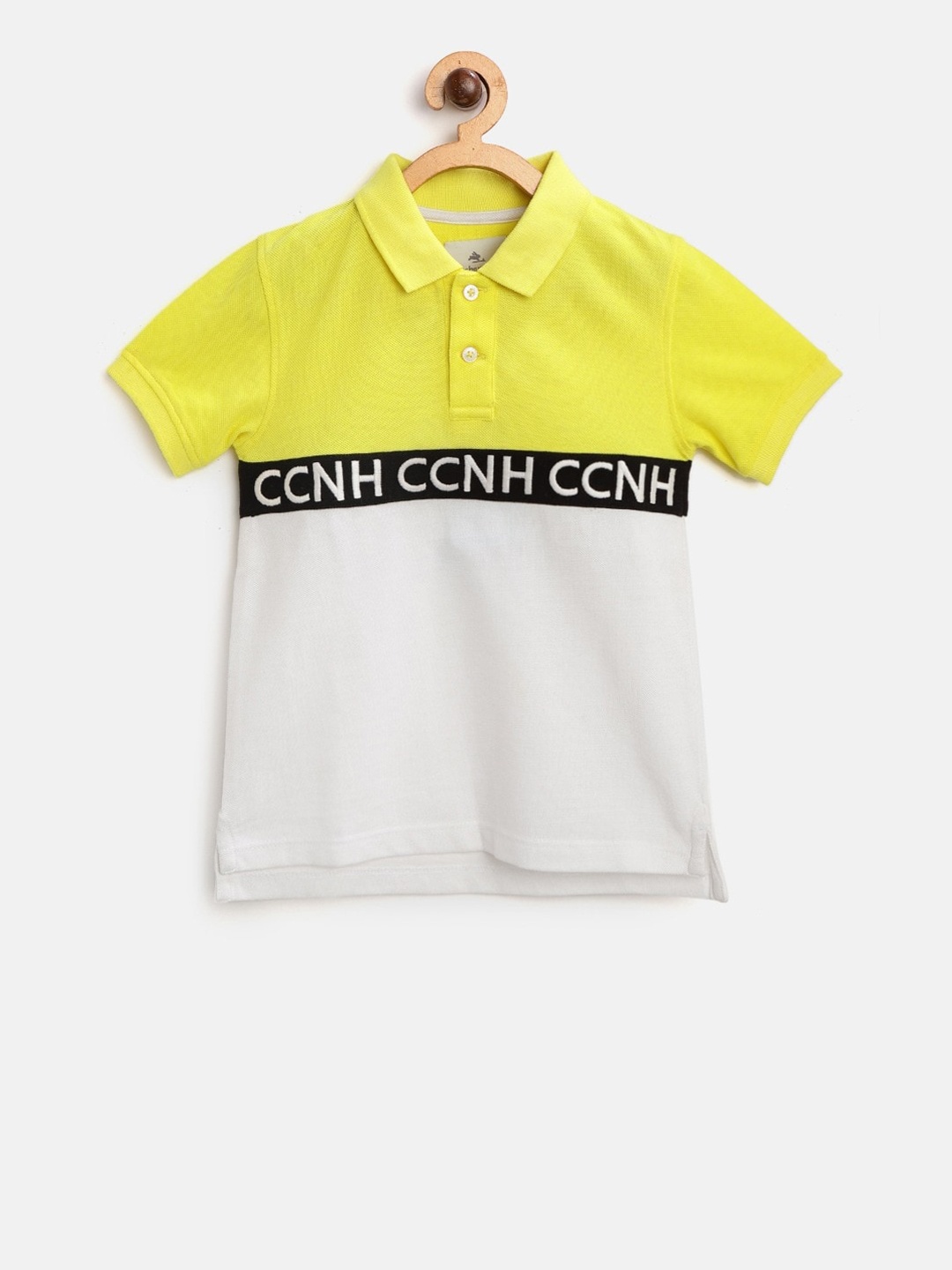 

Cherry Crumble Kids Yellow & White Colourblocked Polo Collar T-shirt