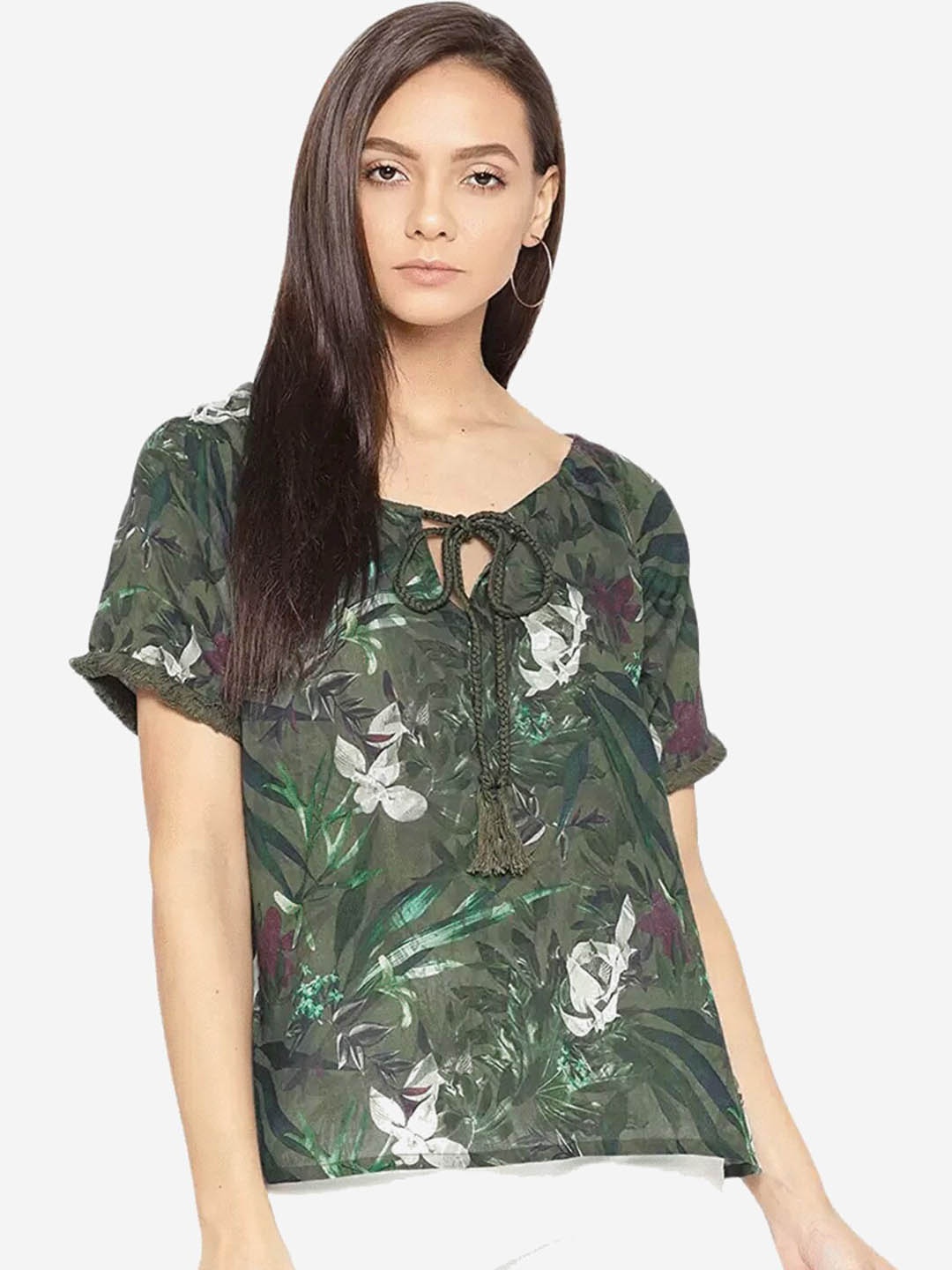 

Porsorte Women Green Tropical Printed Top