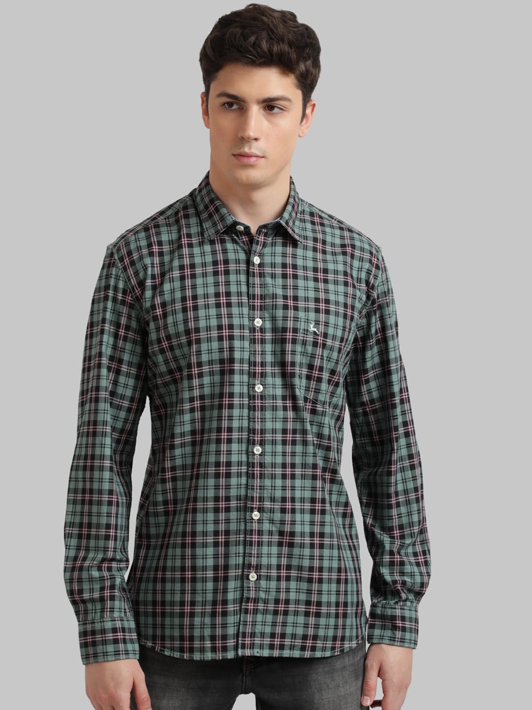 

Parx Men Green Tartan Checks Casual Shirt