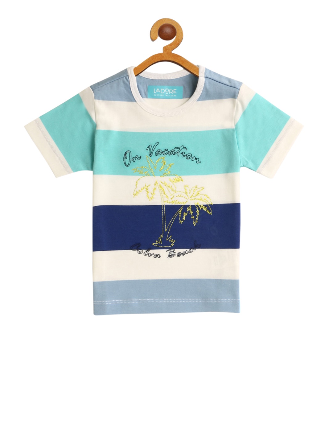 

LAdore Kids White & Blue Striped Round Neck T-shirt