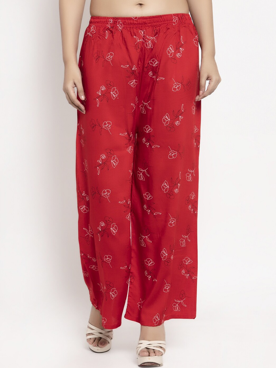 

KLOTTHE Women Red & White Printed Straight Palazzos