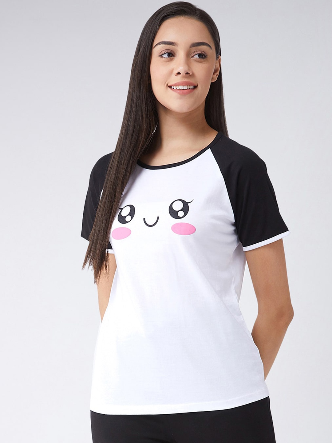 

Miss Chase Women White & Black Printed Round Neck T-shirt