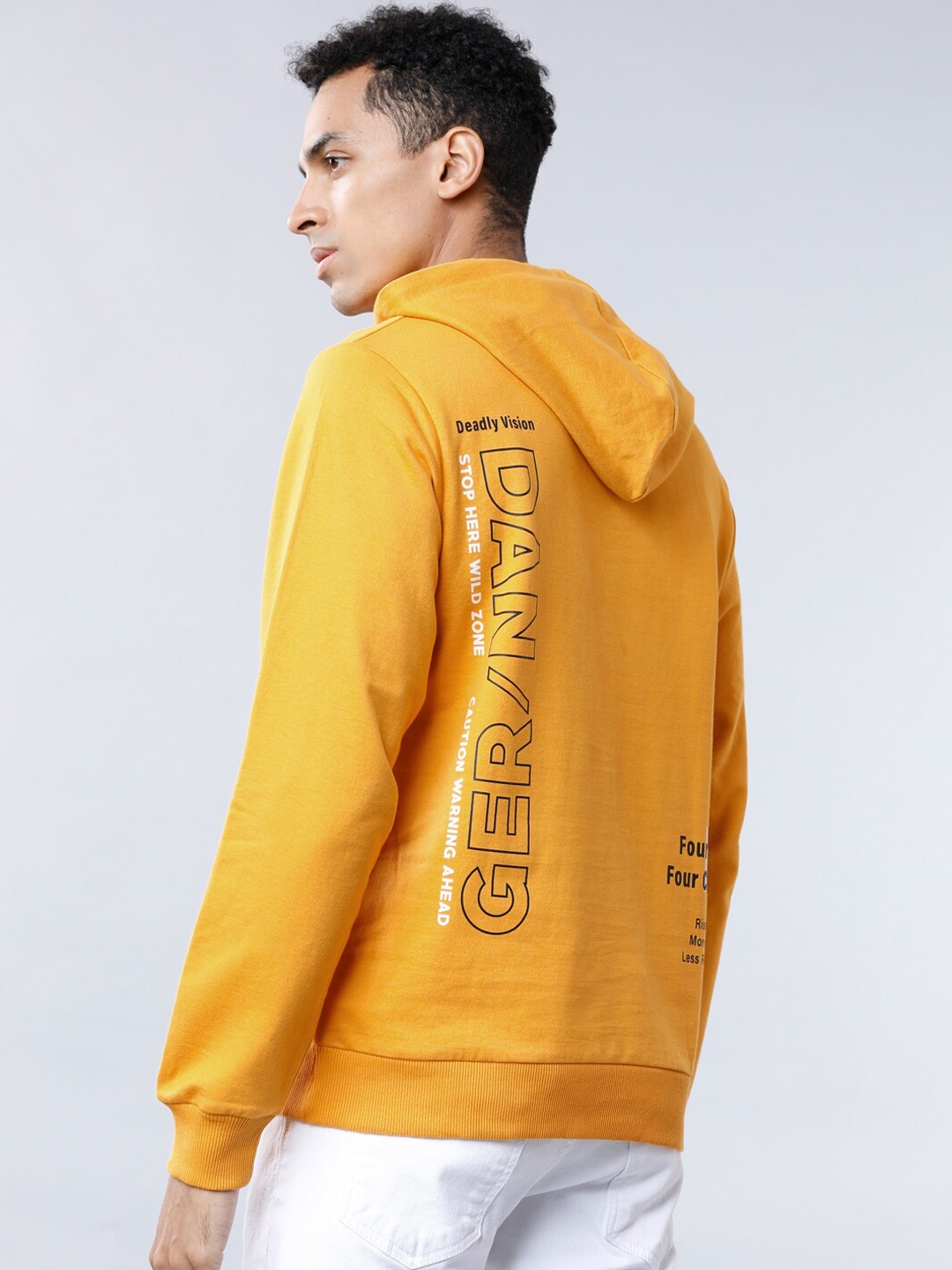 LOCOMOTIVE Men Mustard Yellow Solid Hooded Sweatshirt