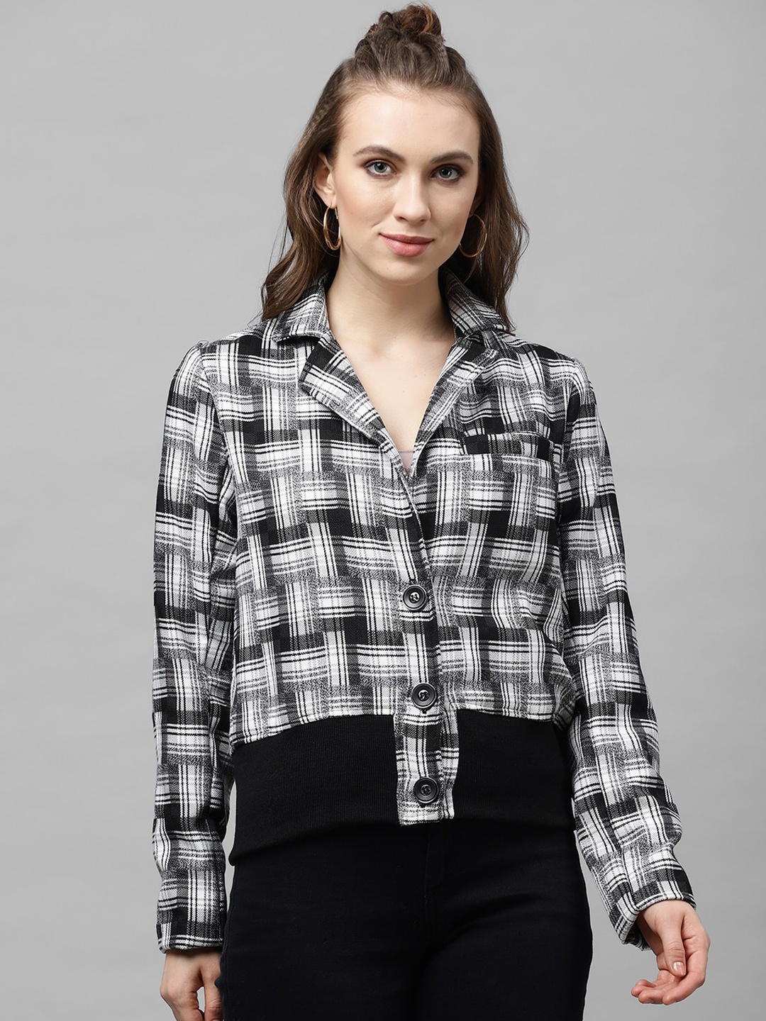 

Athena Women Black Checked Woollen Overcoat