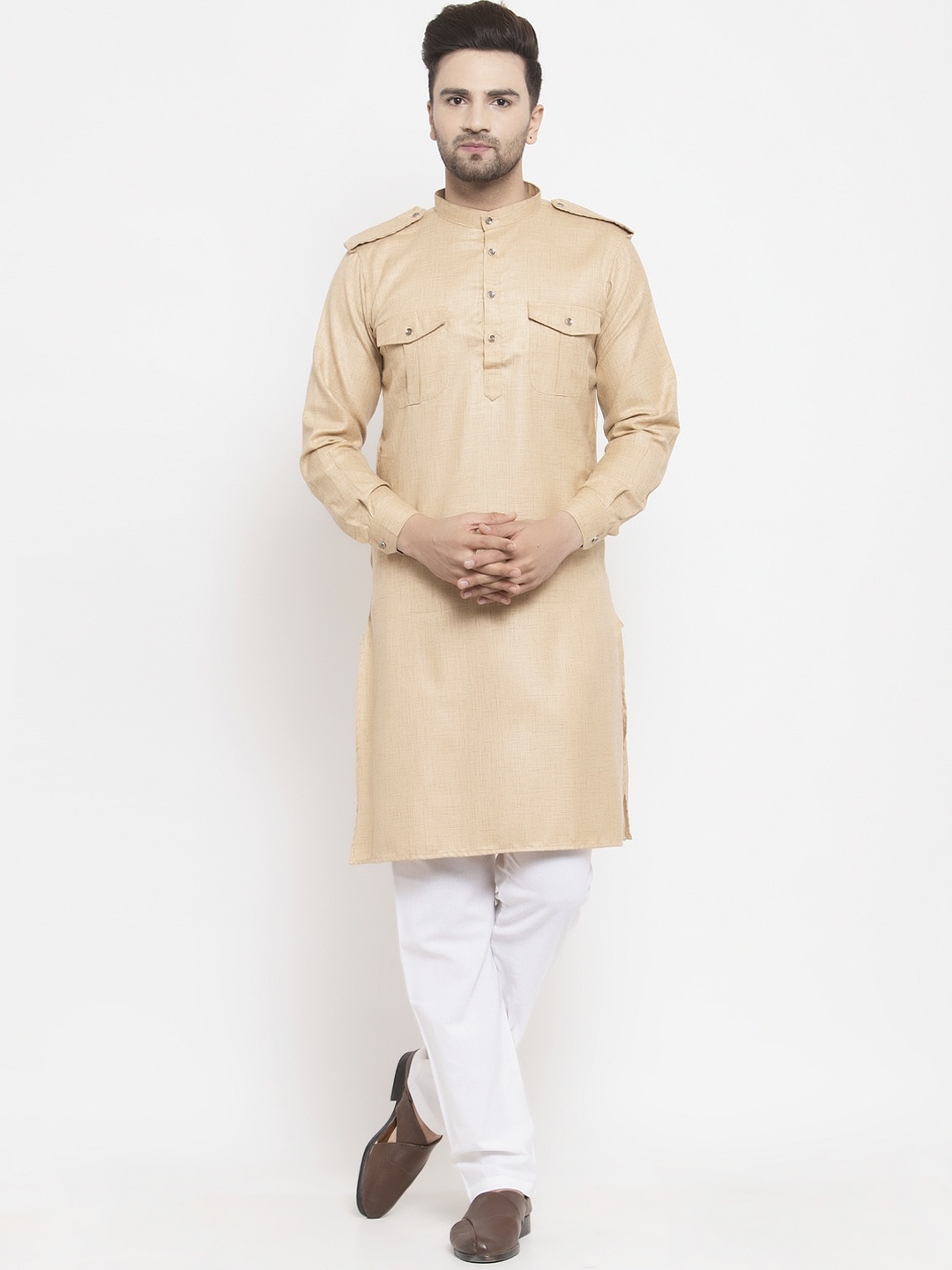 

KLOTTHE Men Beige Solid Pathani Kurta