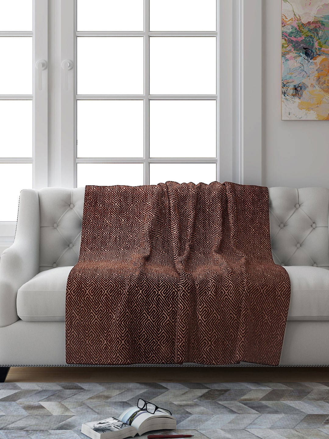 

Saral Home Brown Geometric 3 Seater Reversible Sofa Throw
