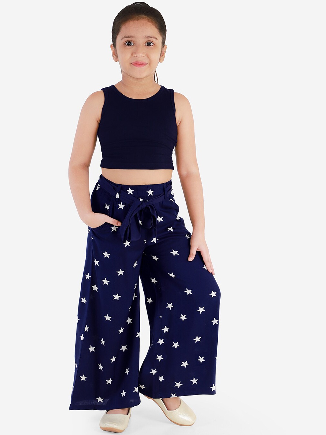 

Naughty Ninos Girls Navy Blue & Navy Blue Solid Top with Palazzos
