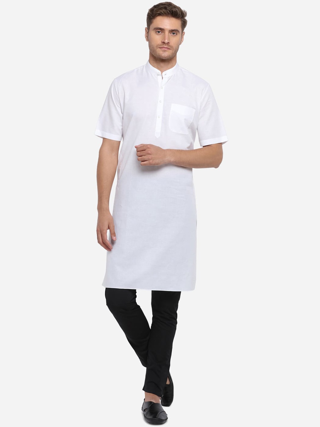 

JADE BLUE Men White Solid Straight Modi Kurta