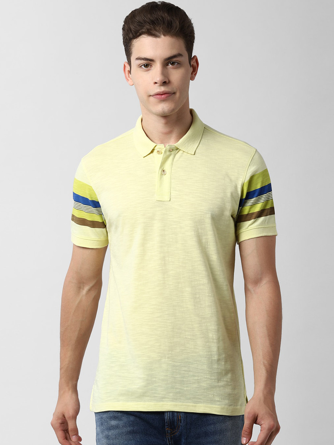 

Peter England Casuals Men Yellow Solid Polo Collar T-shirt