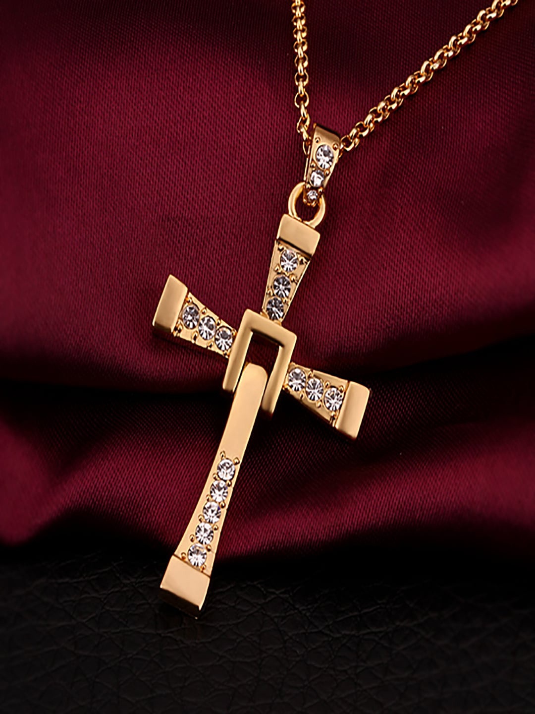 

AQUASTREET Gold Plated & White Stone Studded Pendant With Chain