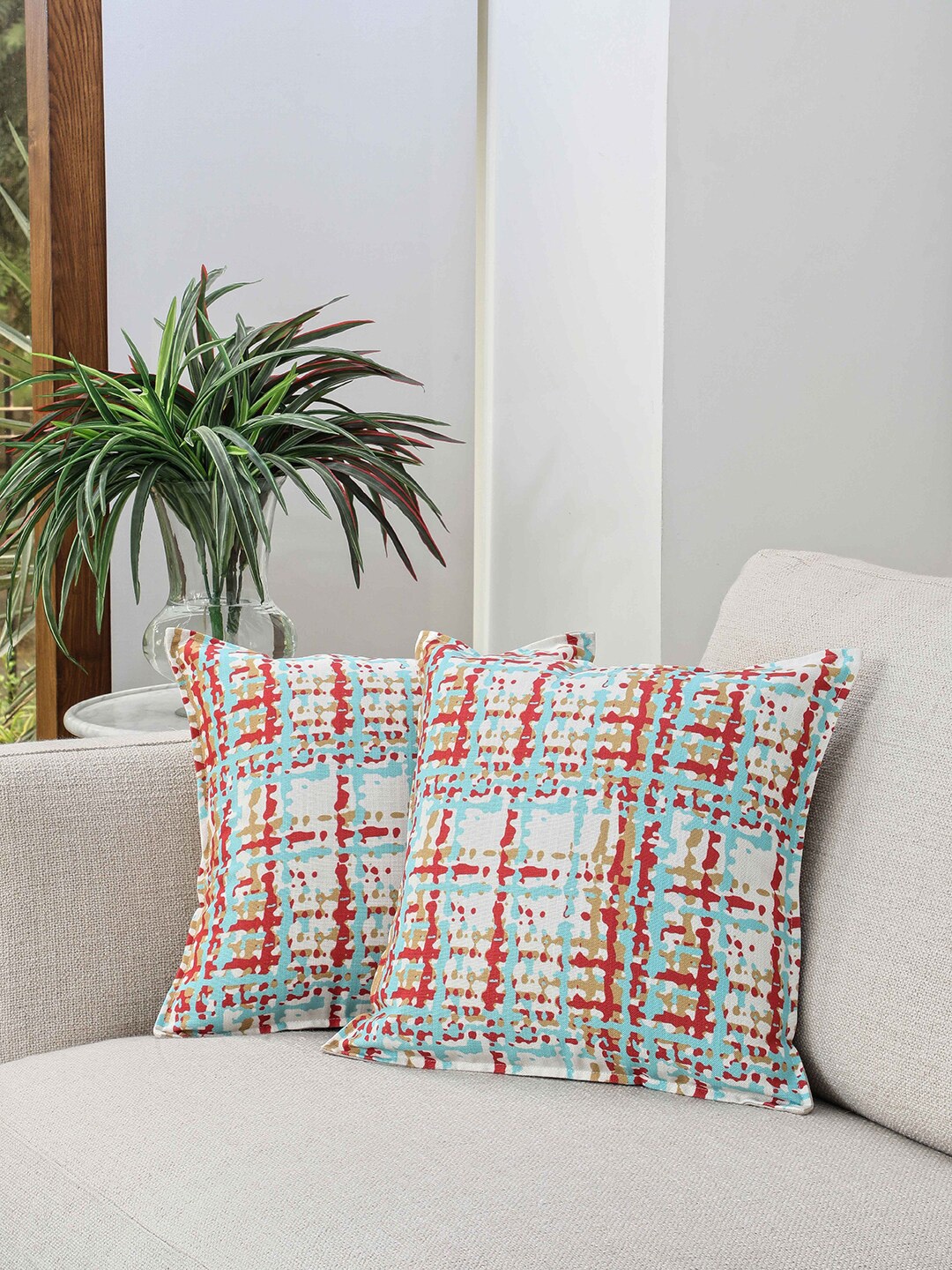 

BLUE BOAT Blue Set of 2 Abstract Square Cushion Covers