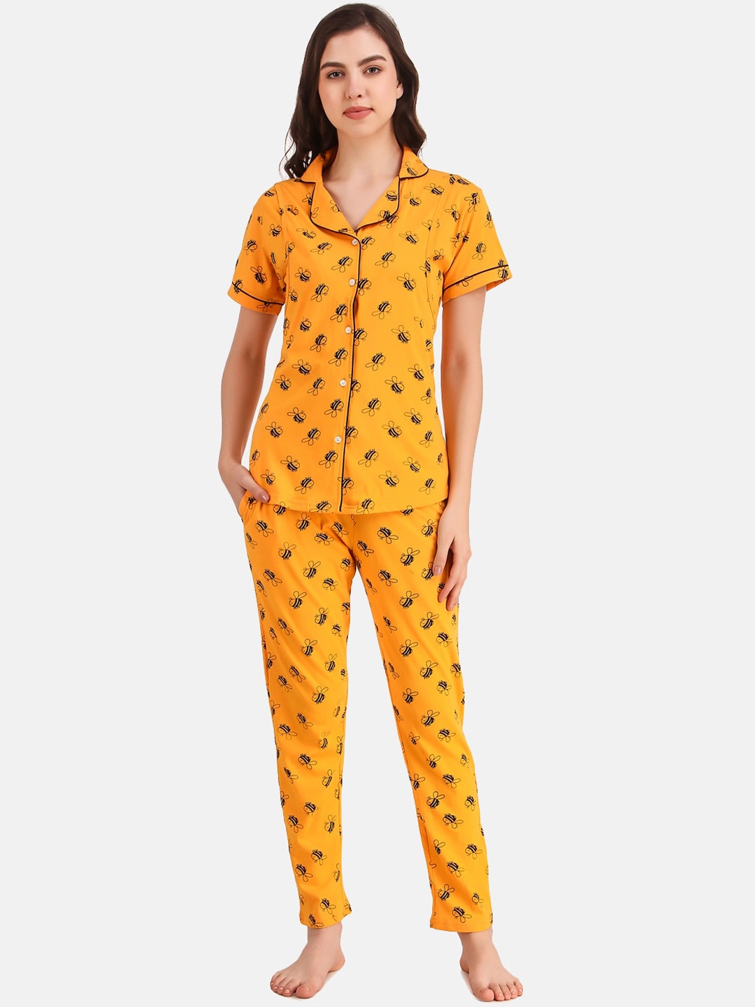 

Masha Women Yellow & Black Printed Maternity Night Suit