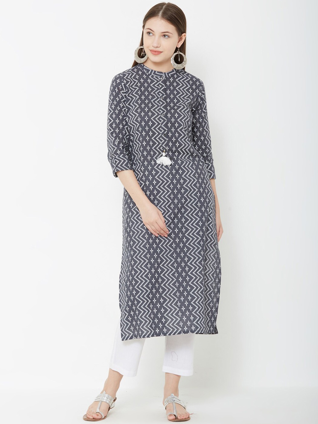 

FASHOR Women Grey Printed A-Line Kurta