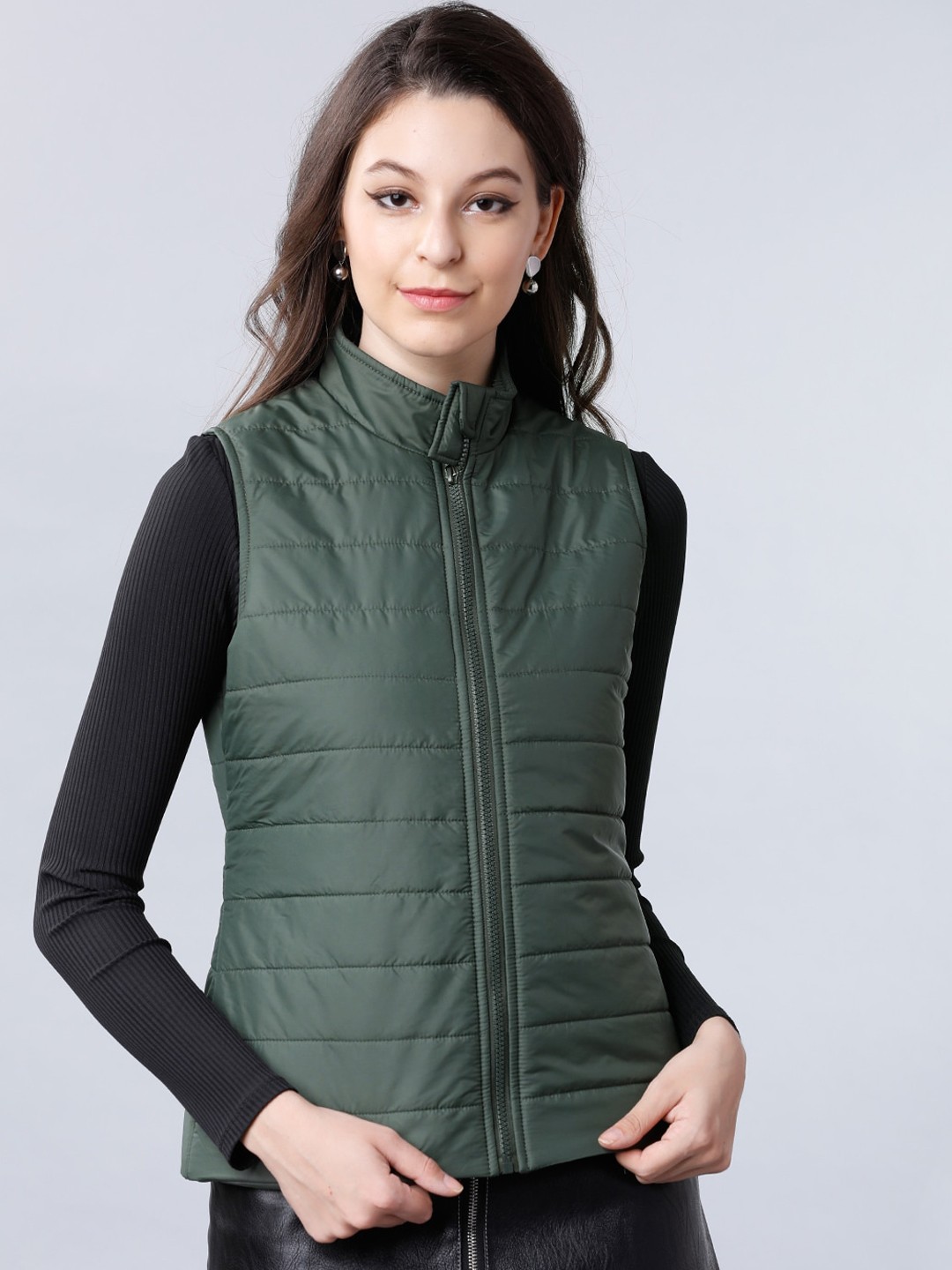 

Tokyo Talkies Women Green Solid Padded Jacket