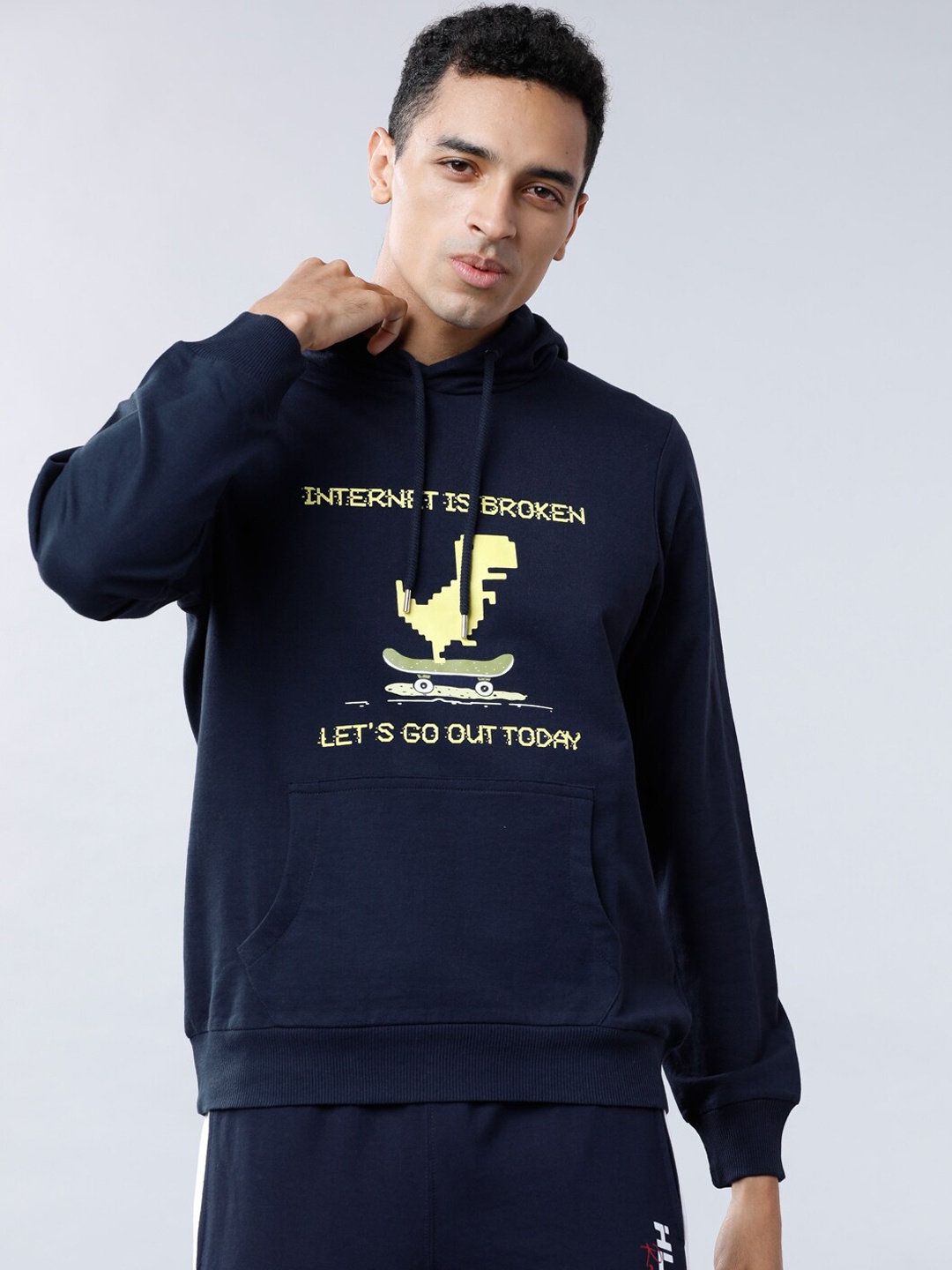 

LOCOMOTIVE Men Navy Blue Printed Hooded Sweatshirt