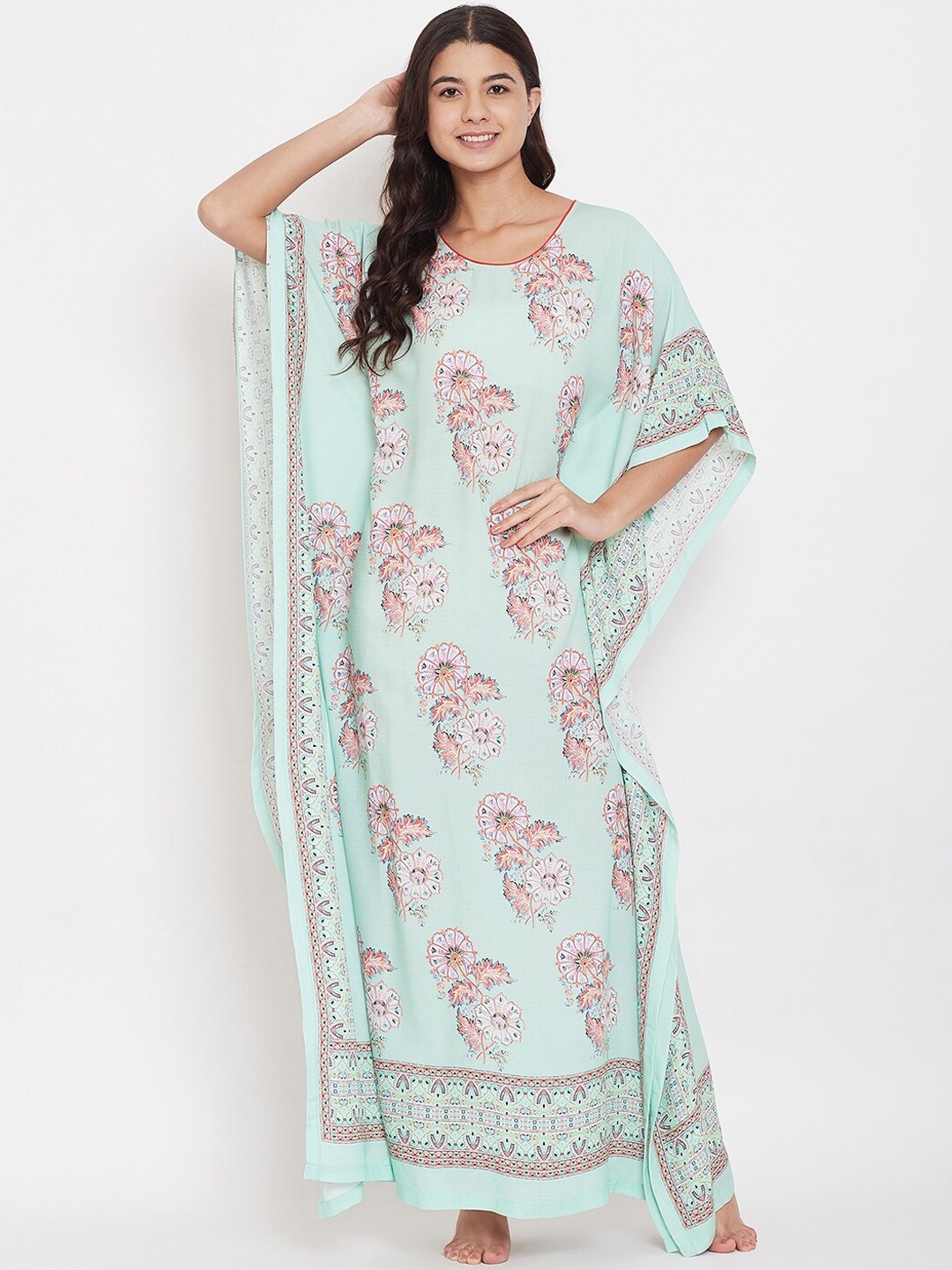 

The Kaftan Company Sea Green Printed Nightdress