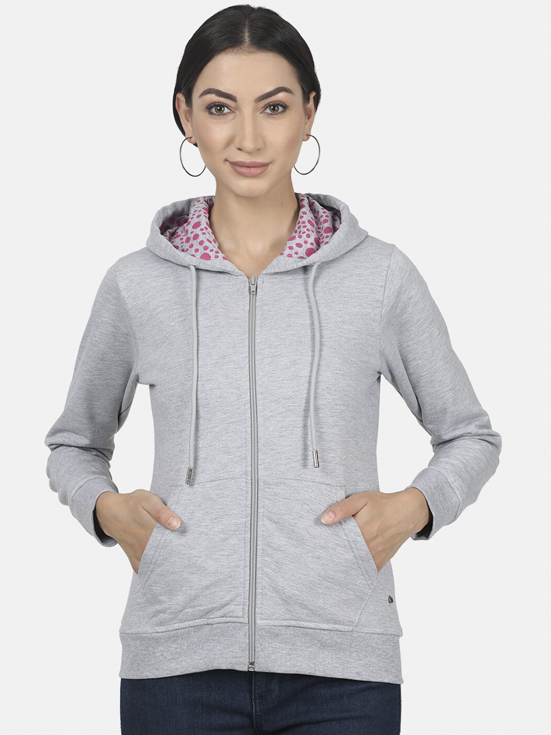 

Monte Carlo Women Grey Solid Hooded Sweatshirt