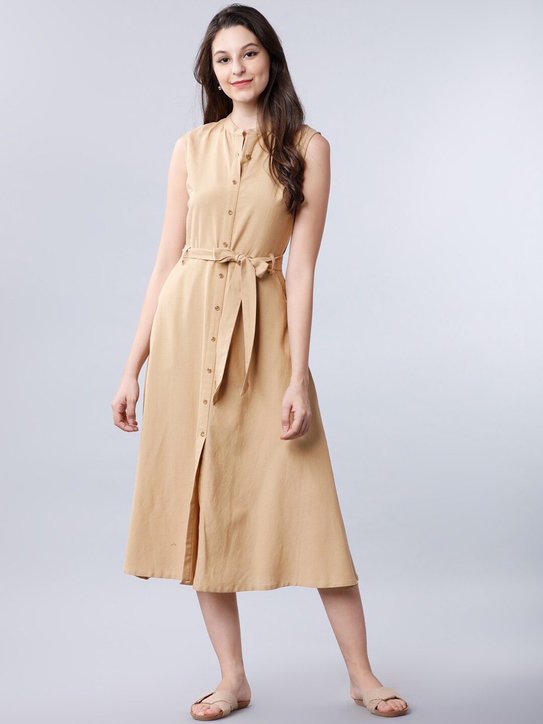 

Tokyo Talkies Women Beige Solid Shirt Dress
