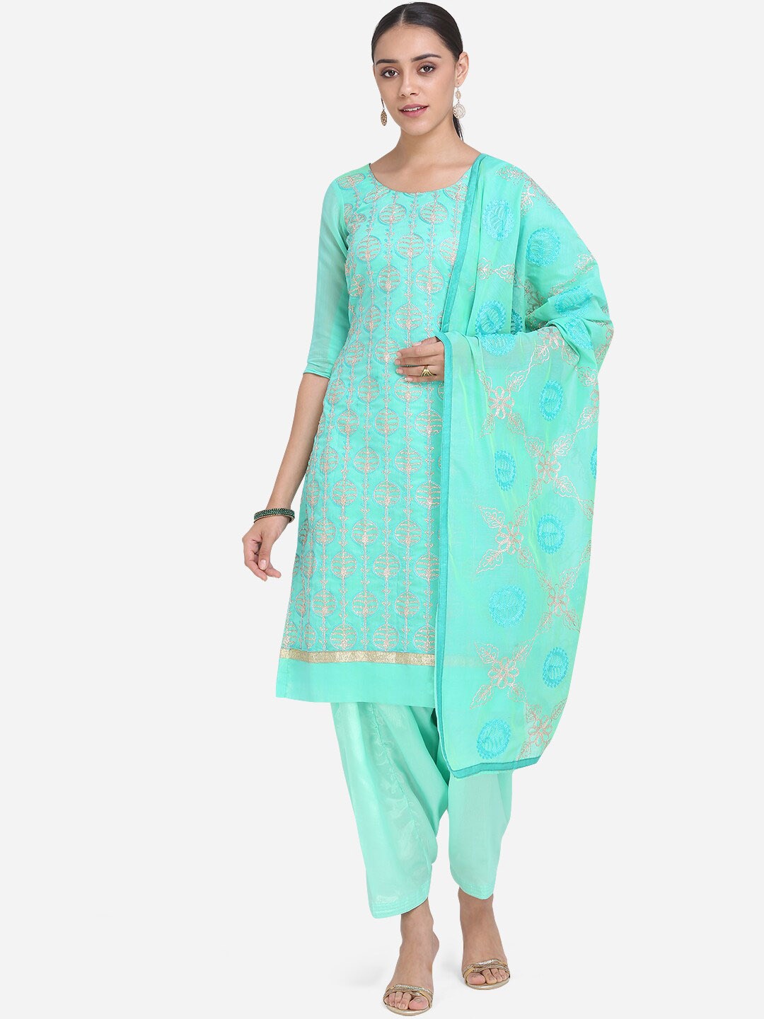 

Ethnic Junction Turquoise Blue Silk Blend Unstitched Dress Material