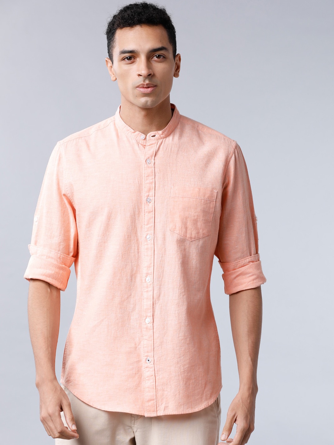 

HIGHLANDER Men Peach-Coloured Slim Fit Solid Casual Shirt