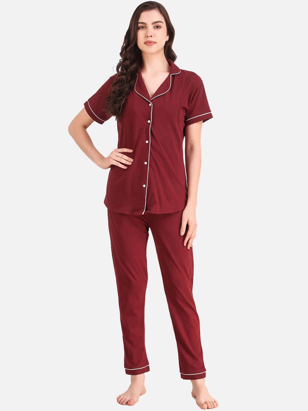 

Masha Women Maroon Printed Night suit